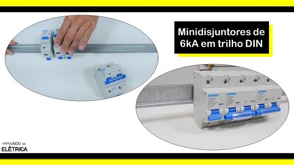 Os minidisjuntores de 6kA com correntes elétricas maiores são um pouco mais largos que o minidisjuntor DIN normal.