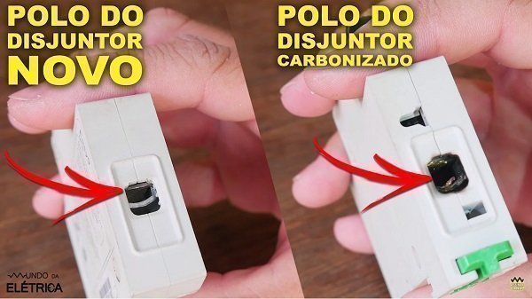 O polo do disjuntor depois de todos esses curto-circuitos que provocamos no disjuntor.