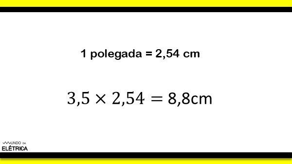 Uma polegada é equivalente a 2,54 cm.